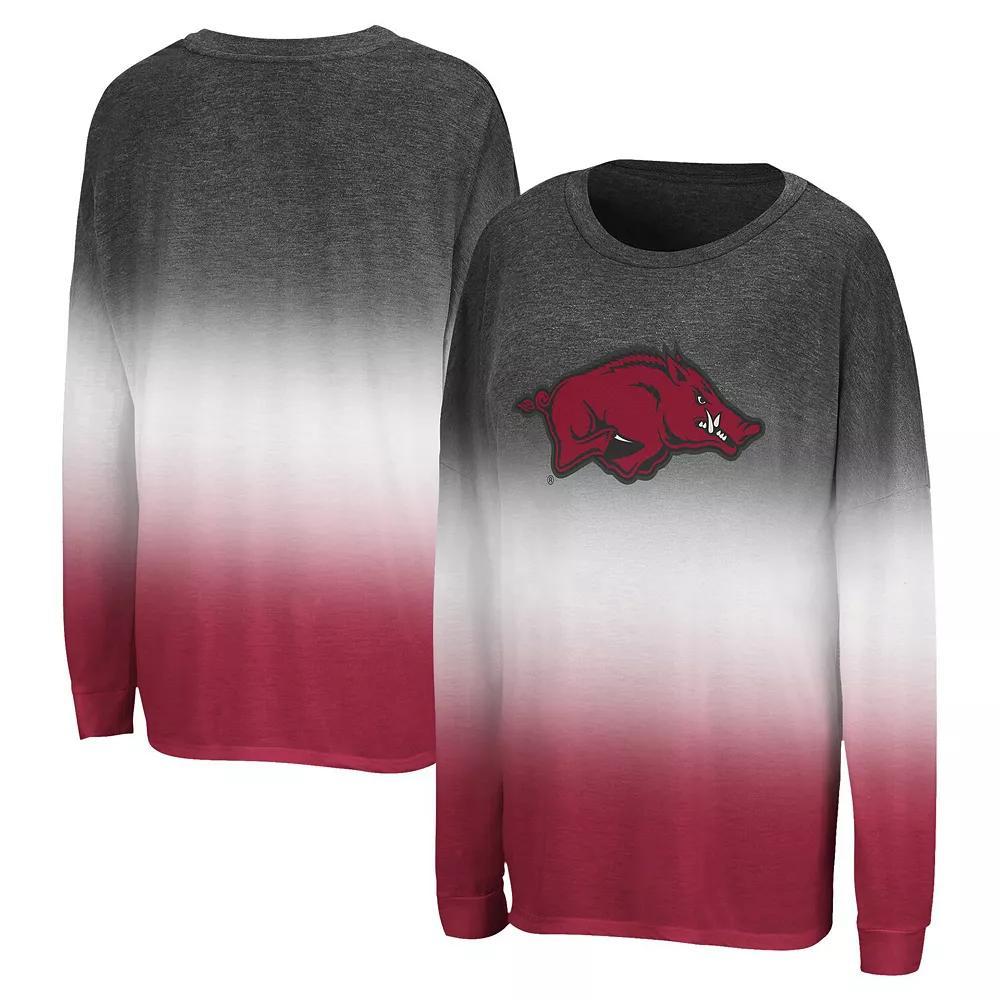 Women's Colosseum Black Arkansas Razorbacks Winkle Dip Dye Long Sleeve T-Shirt, Size: Small Product Image