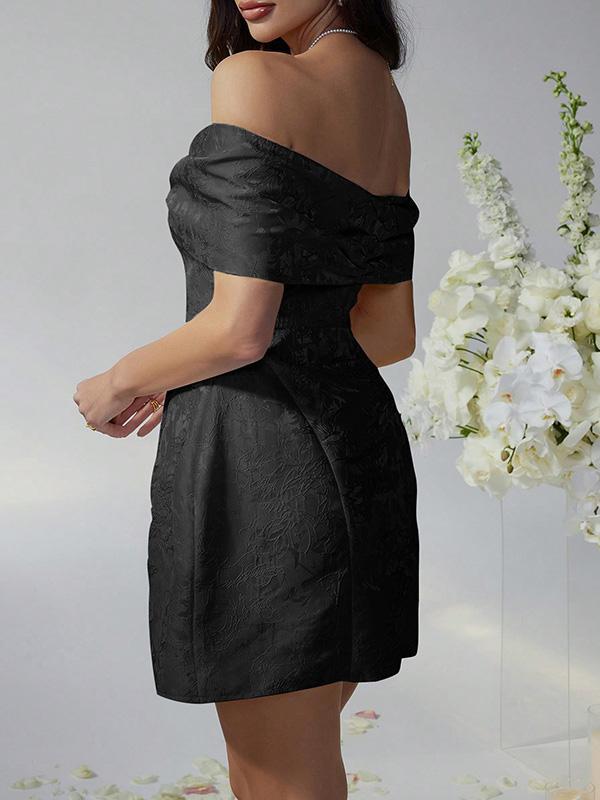 A-Line High Waisted Solid Color Off-The-Shoulder Mini Dresses Product Image