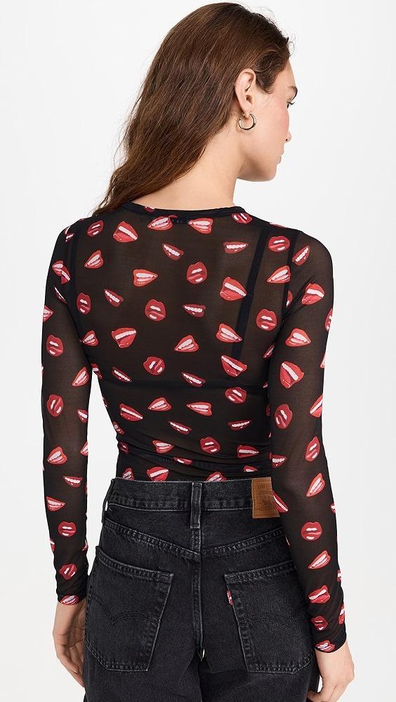 alice + olivia Delaina Long Sleeve Mesh Cropped Top | Shopbop Product Image