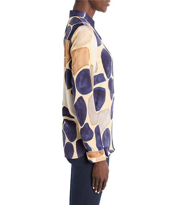 NIC + ZOE Playful Pebble Woven Banded Collar Long Sleeve Button Front Shirt Product Image