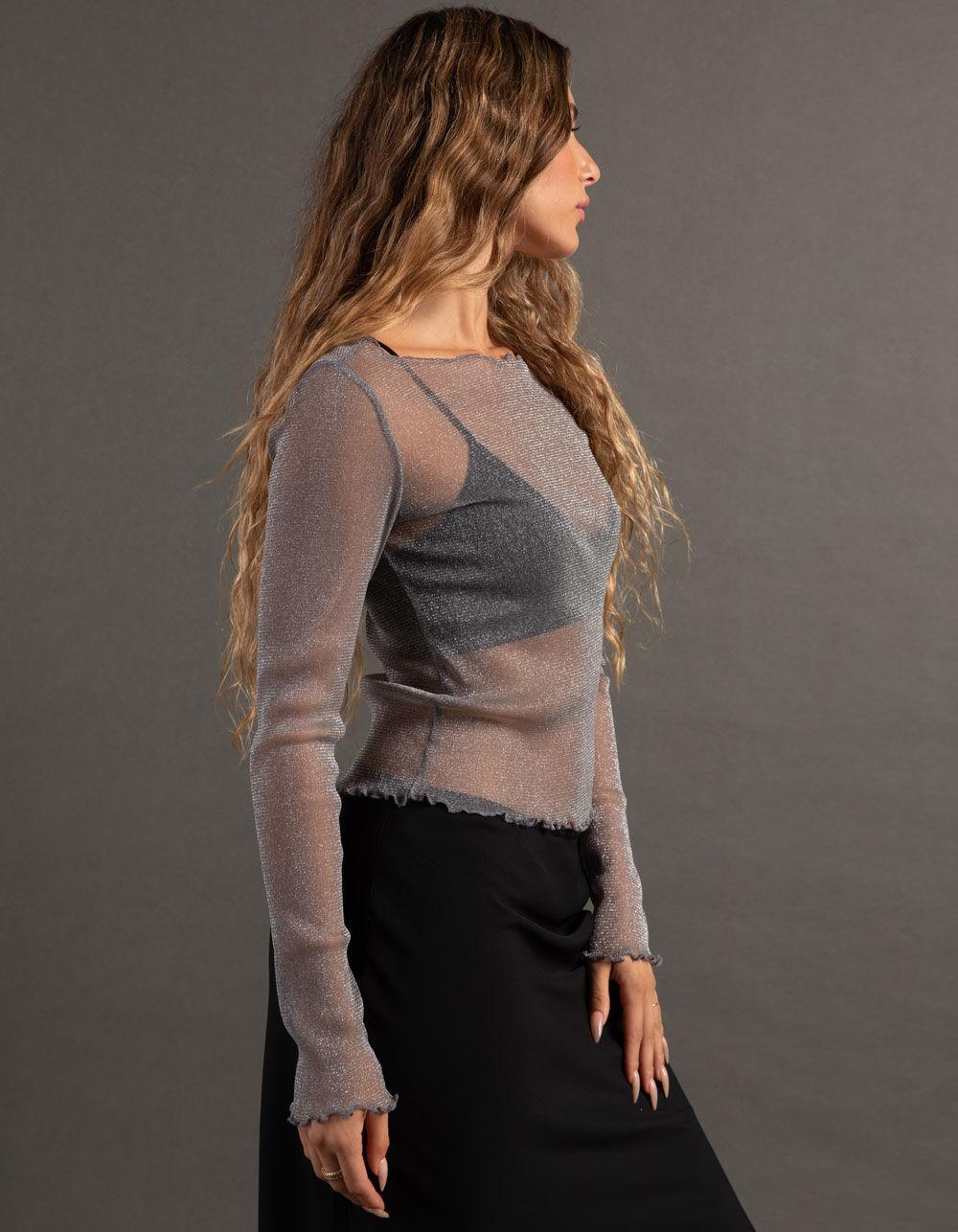 RSQ Womens Metallic Long Sleeve Tee - PINK Product Image