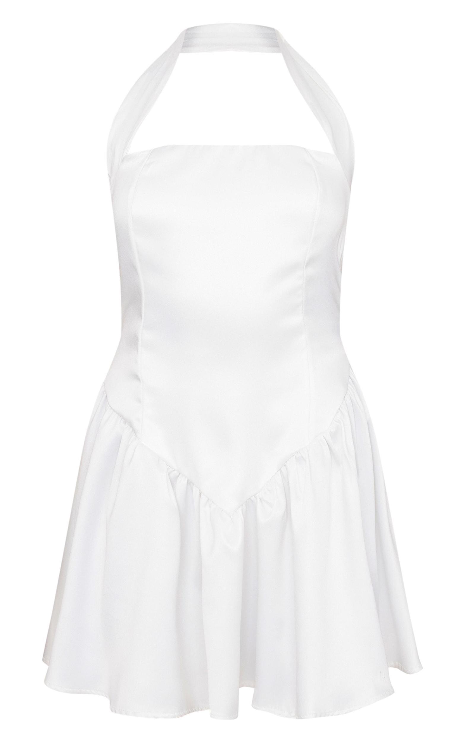 White Premium Satin Corset Detail Shift Dress Product Image