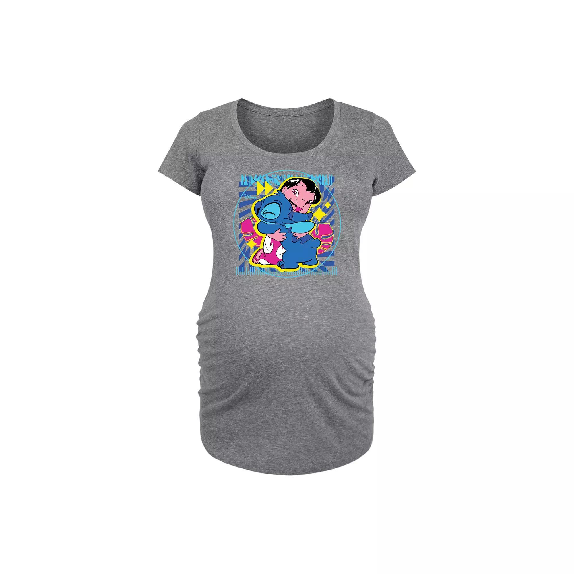 Disneys Lilo & Stitch Maternity Hug Graphic Tee, Womens Grey Dark Red Product Image