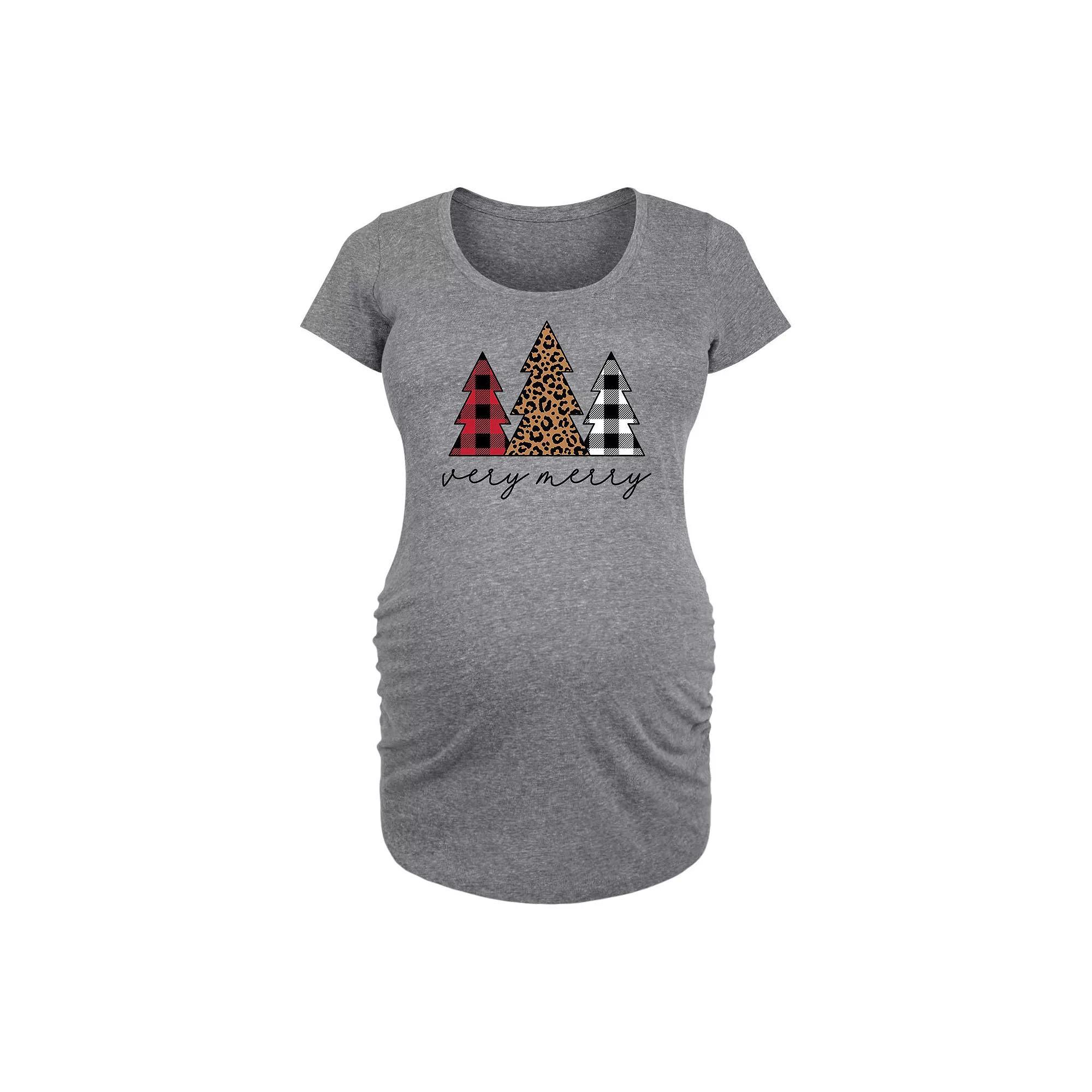 Maternity Very Merry Plaid Leopard Trees Graphic Tee, Women's, Size: XXL-MAT, Grey Gray Product Image