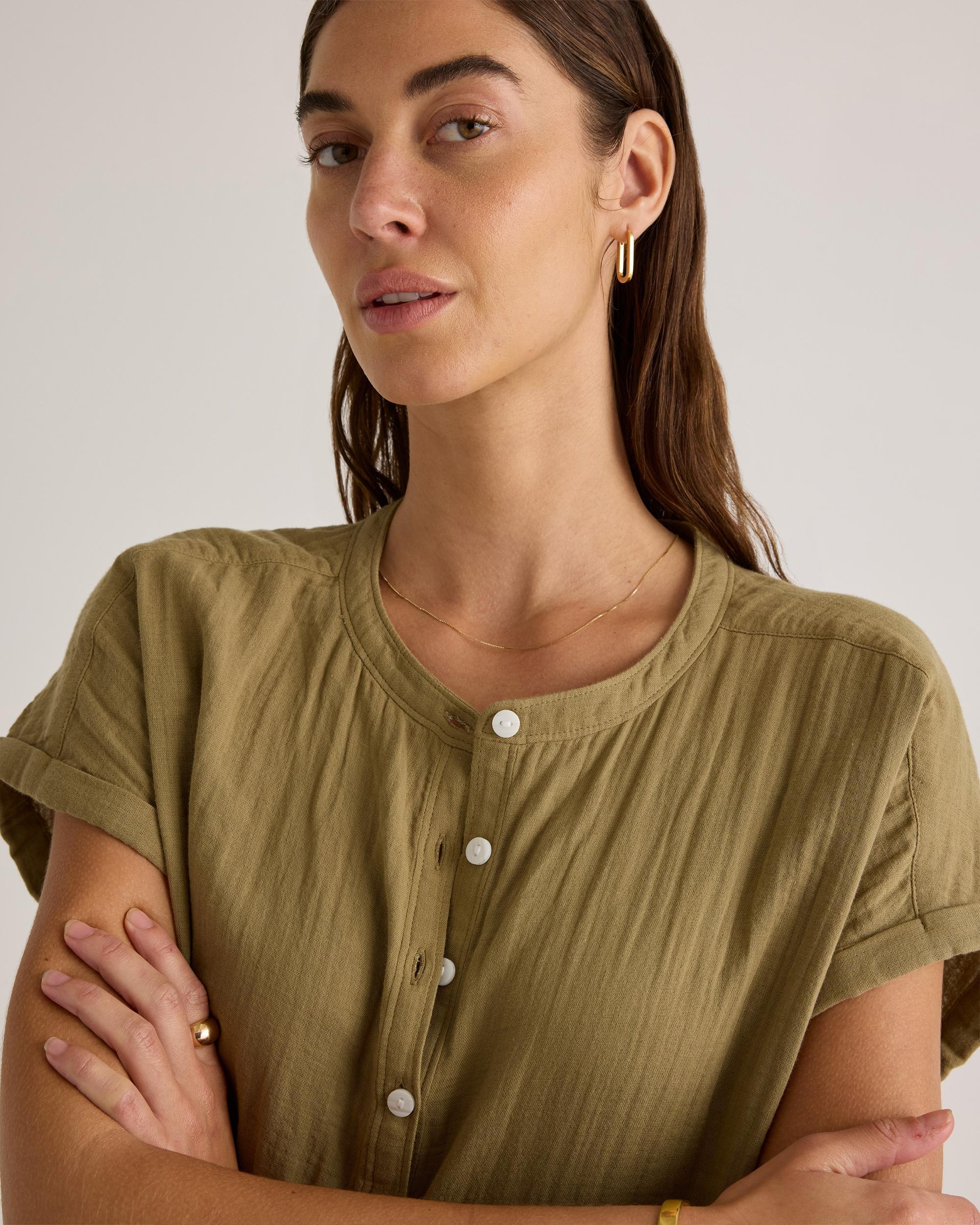 Quince | Women's Gauze Roll Sleeve Shirt Size XS, Organic Cotton Product Image