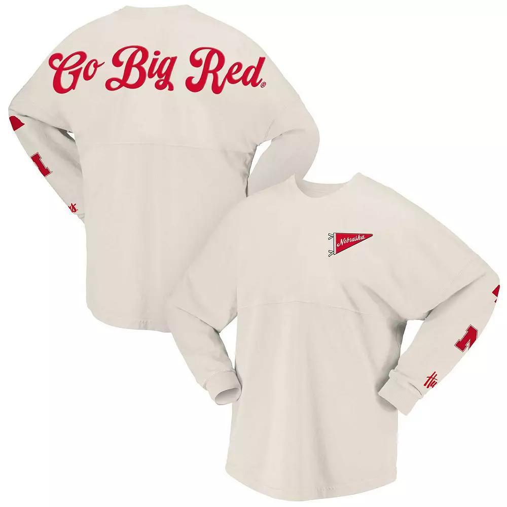 Women's Spirit Jersey Natural Nebraska Huskers Local Long Sleeve T-Shirt, Size: XS, Beige Product Image