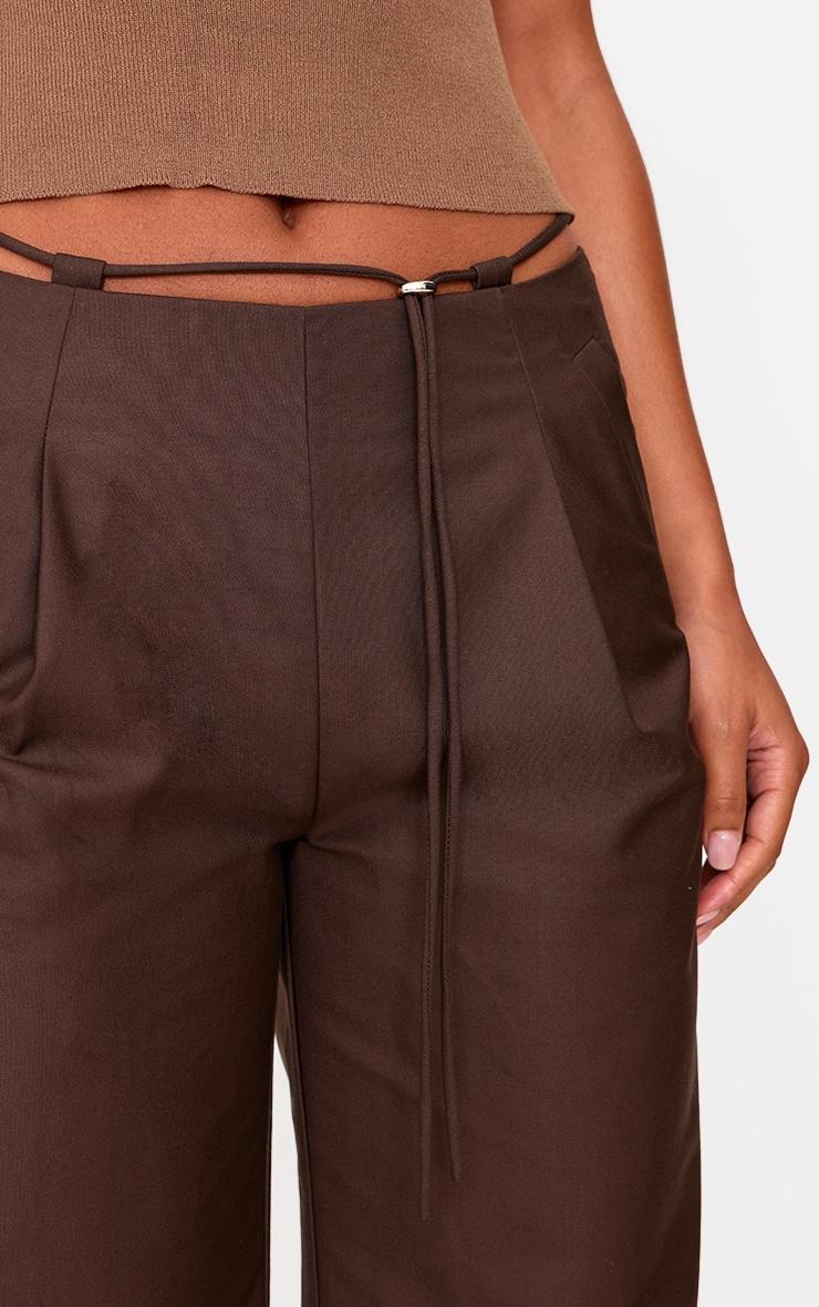Chocolate Woven Low Rise Thin Belt Detail Straight Leg Pants Product Image