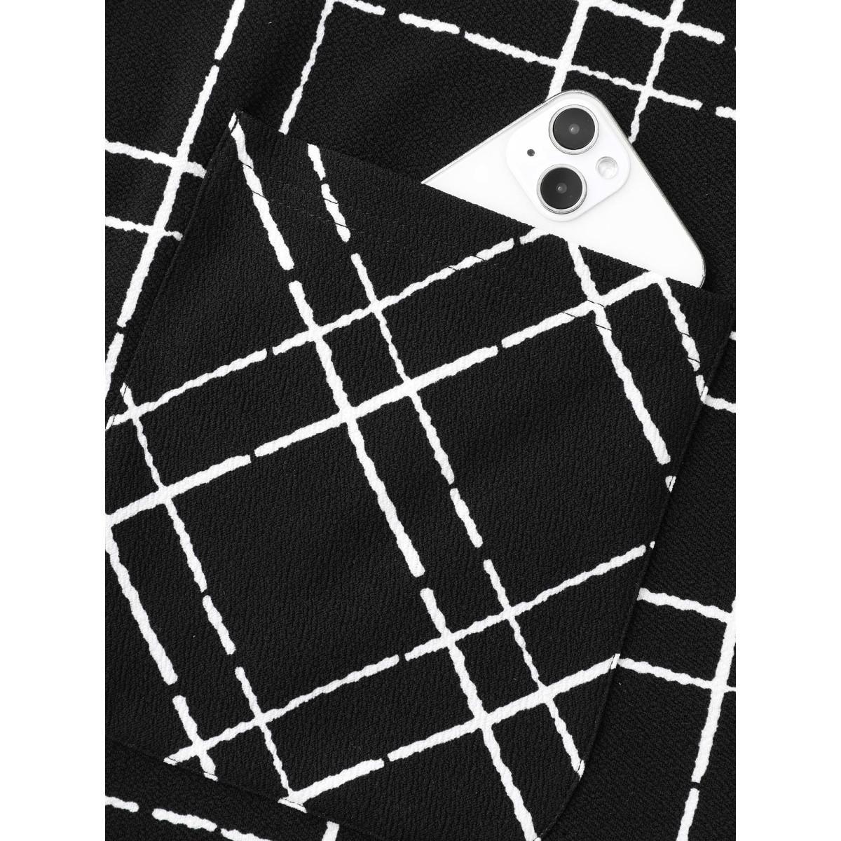 Plus Size Plaid Open Front Patchwork Jacket Women Black Contrast Loose Patch pocket Everyday Jackets BloomChic 26/4X Product Image