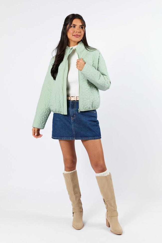 Full Bloom Sage Flower Quilted Zip Up Jacket FINAL SALE Product Image