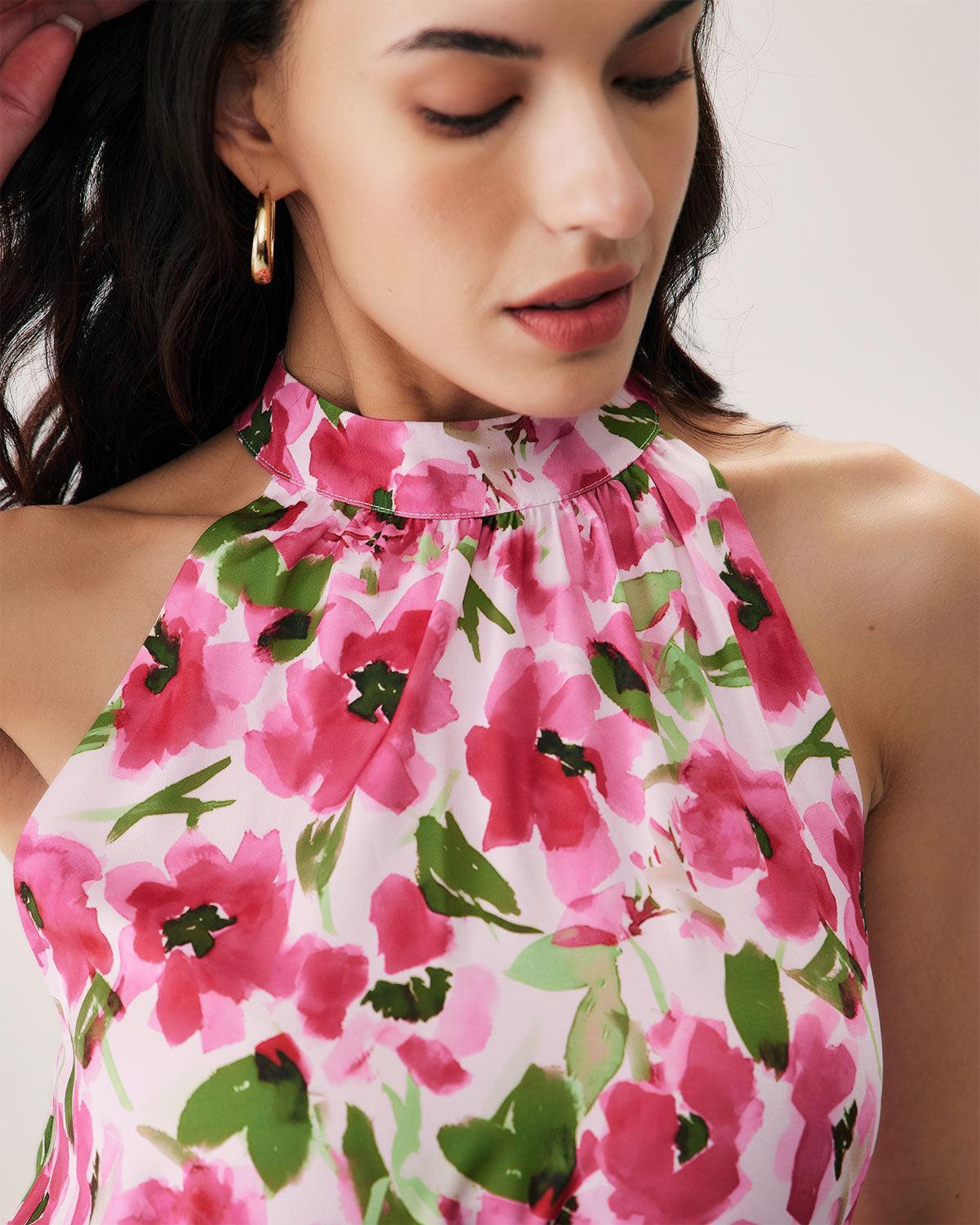Pink Floral Midi Dress Product Image