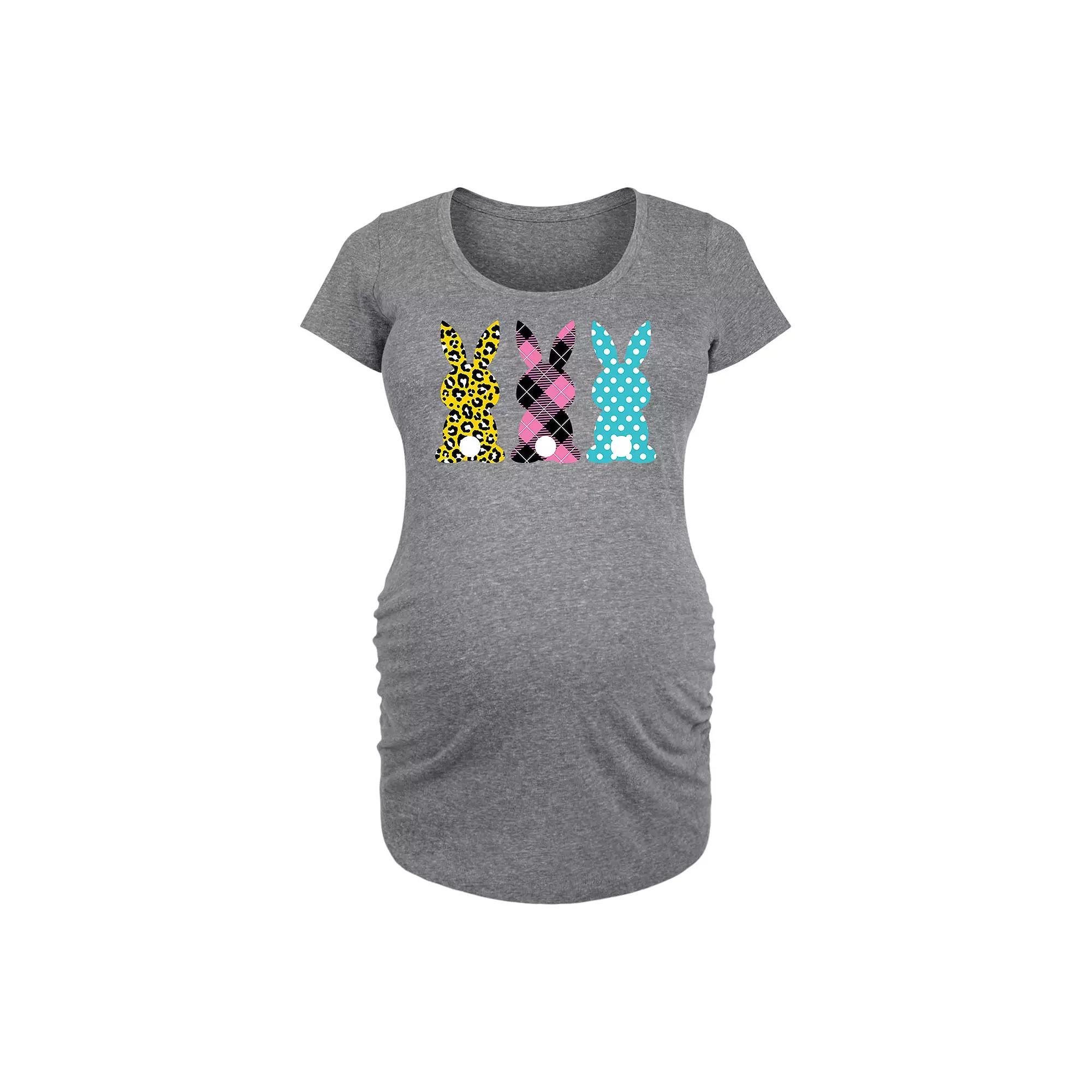 Maternity Patterned Bunnies Graphic Tee, Womens Grey Gray Product Image
