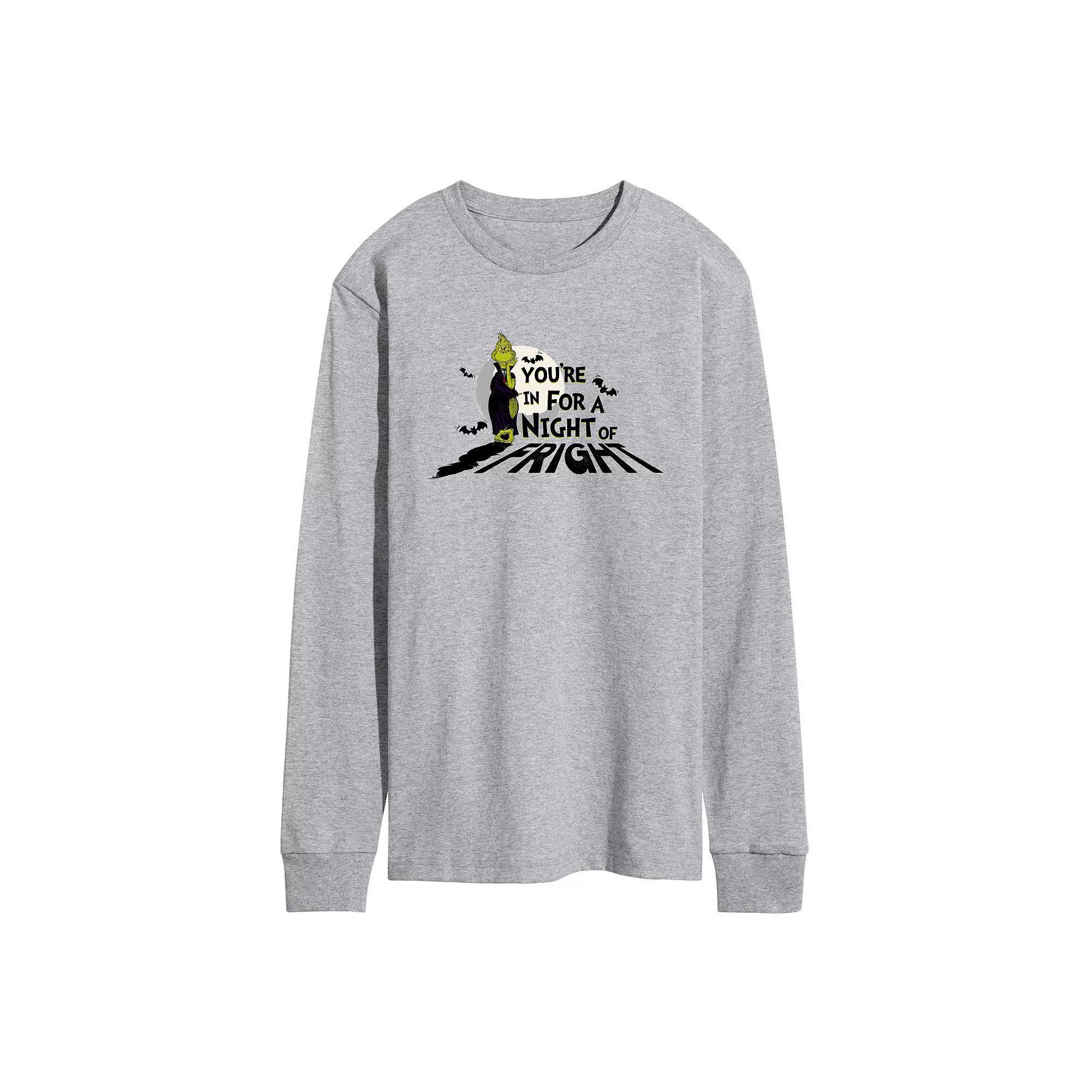 Mens Dr. Seuss Grinch Youre In For A Night Long Sleeve Graphic Tee Grey Gray Product Image