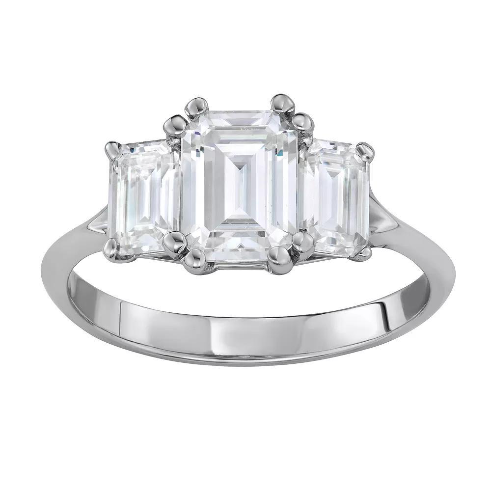 Charles & Colvard 14K White Gold 2 9/10 Carat T.W. Lab-Created Moissanite Emerald Three-Stone Ring, Women's, Size: 7, 14k Whgold Product Image