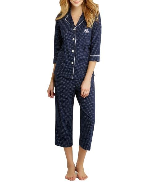Lauren Ralph Lauren Striped Jersey Notch Collar 34 Sleeve Pajama Set Product Image