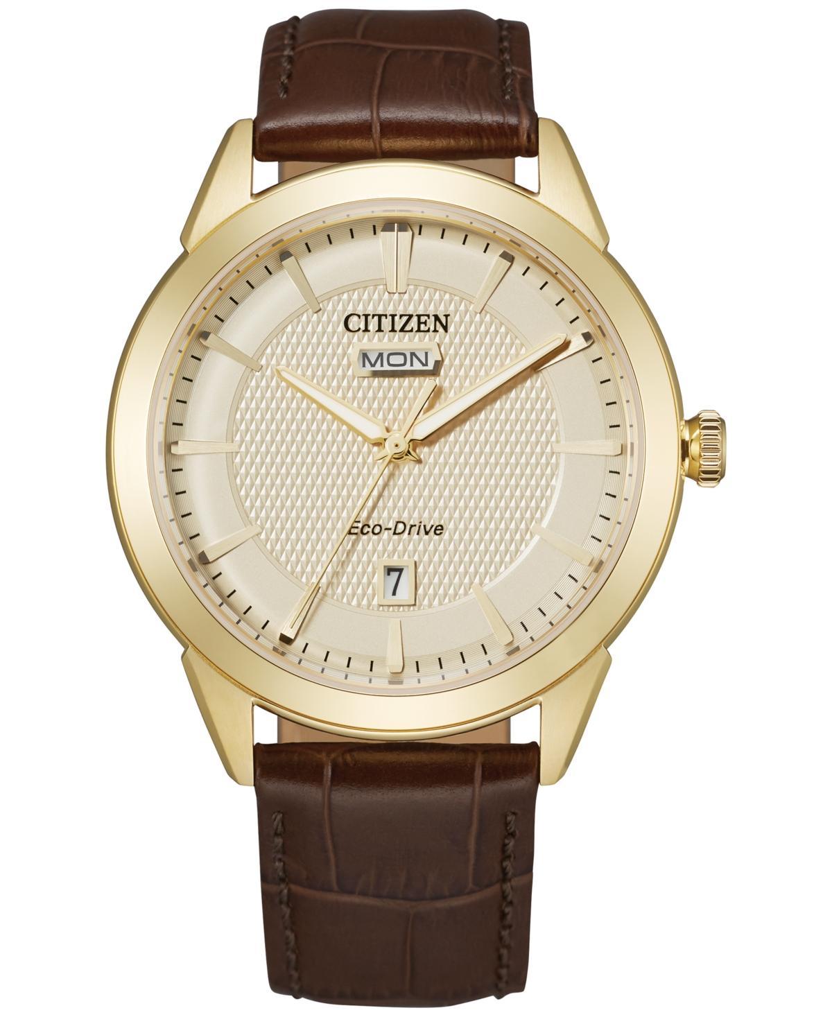 Citizen Eco-Drive Mens Day/Date Blue Dial Watch Brown Product Image