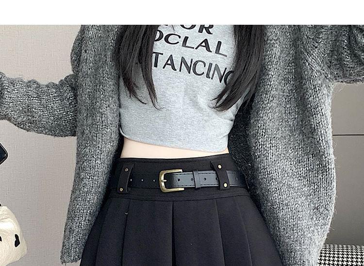 High Waist Plain Pleated Mini A-Line Skirt Product Image