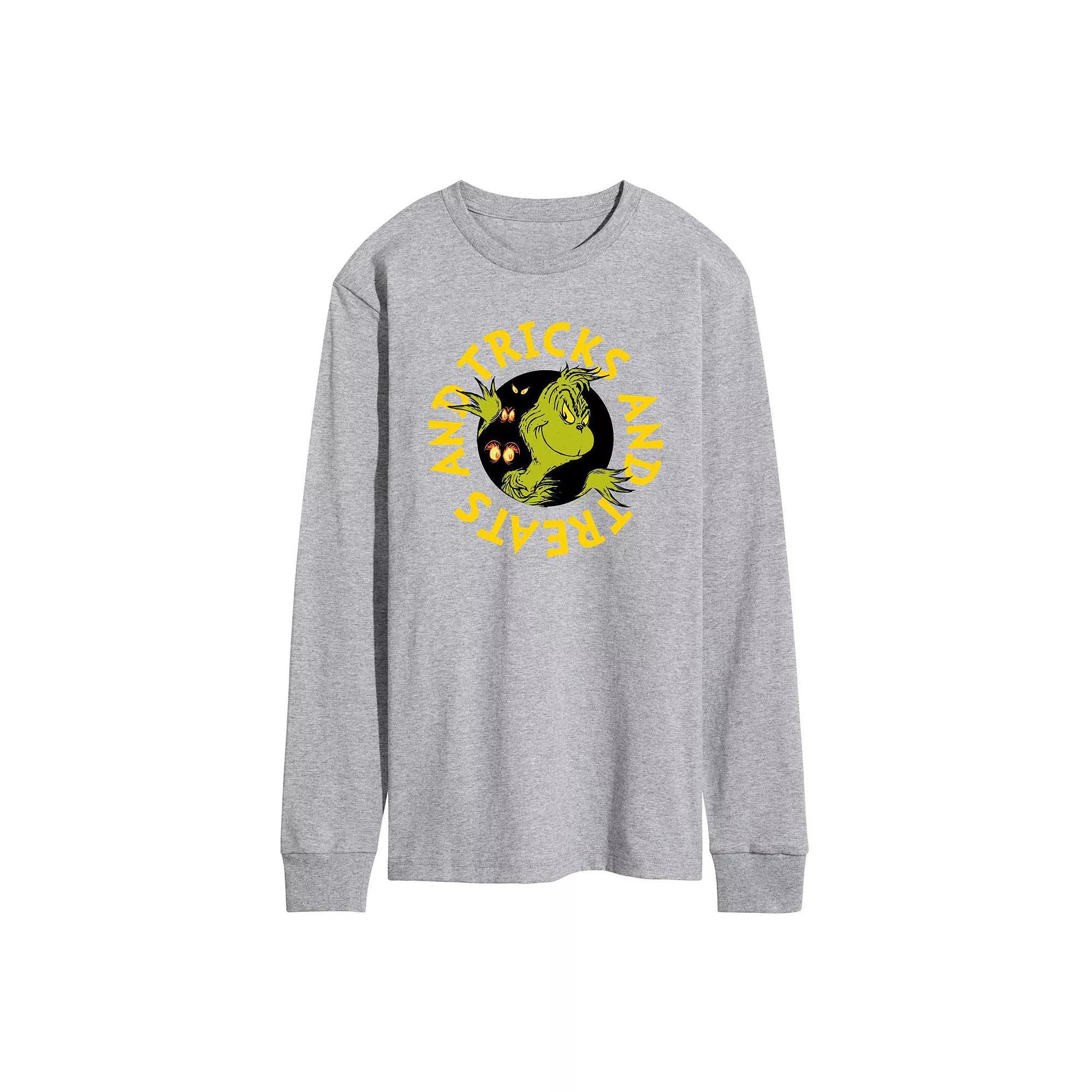 Mens Dr. Seuss Grinch Tricks And Treats Long Sleeve Graphic Tee Grey Gray Product Image