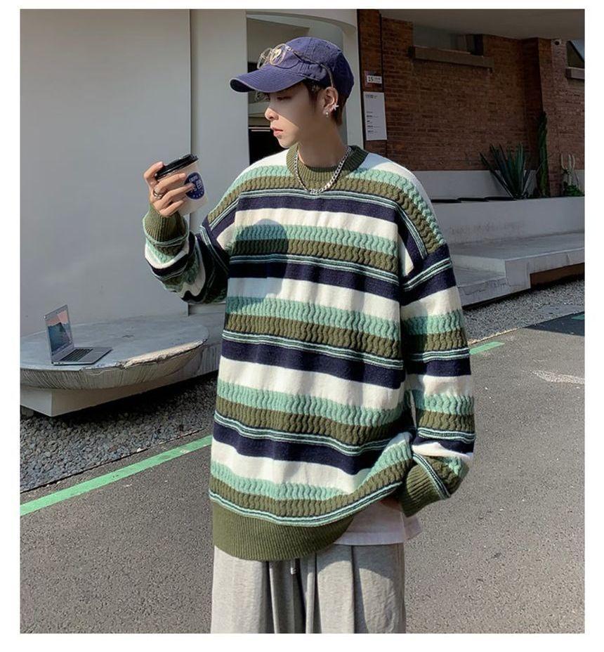 Long-Sleeve Color-Block Striped Knit Top Product Image