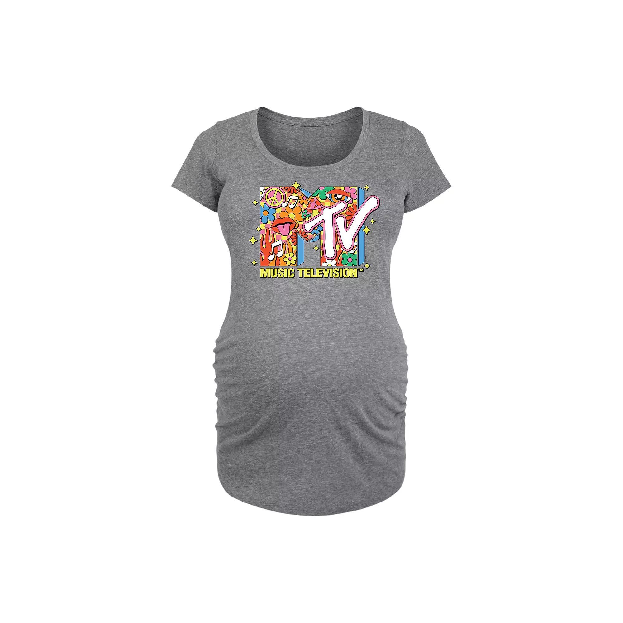 Maternity MTV Logo Retro Collage Graphic Tee, Womens Grey Gray Product Image