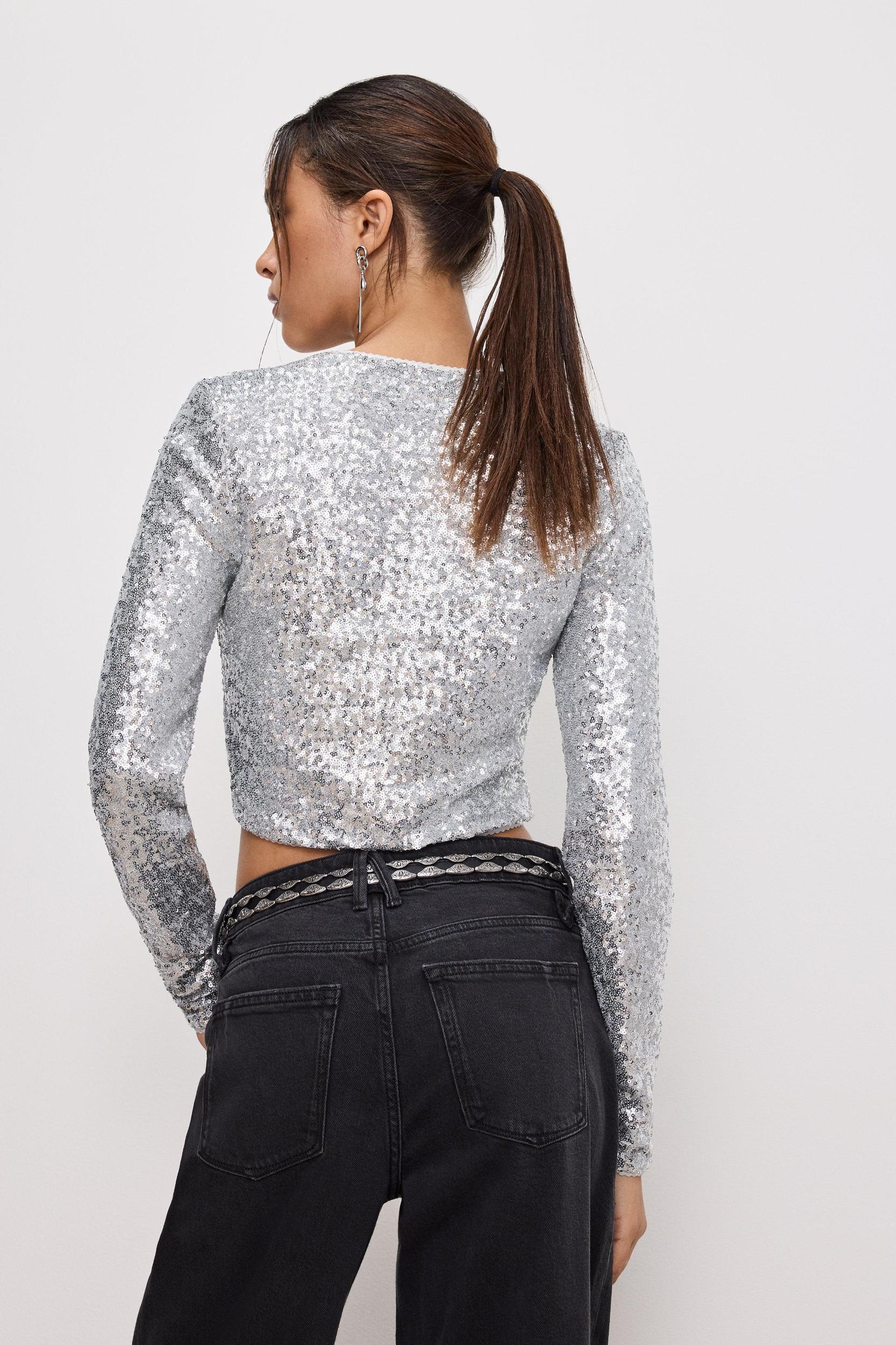 SEQUIN CARDIGAN | METALLIC SILVER001 Product Image