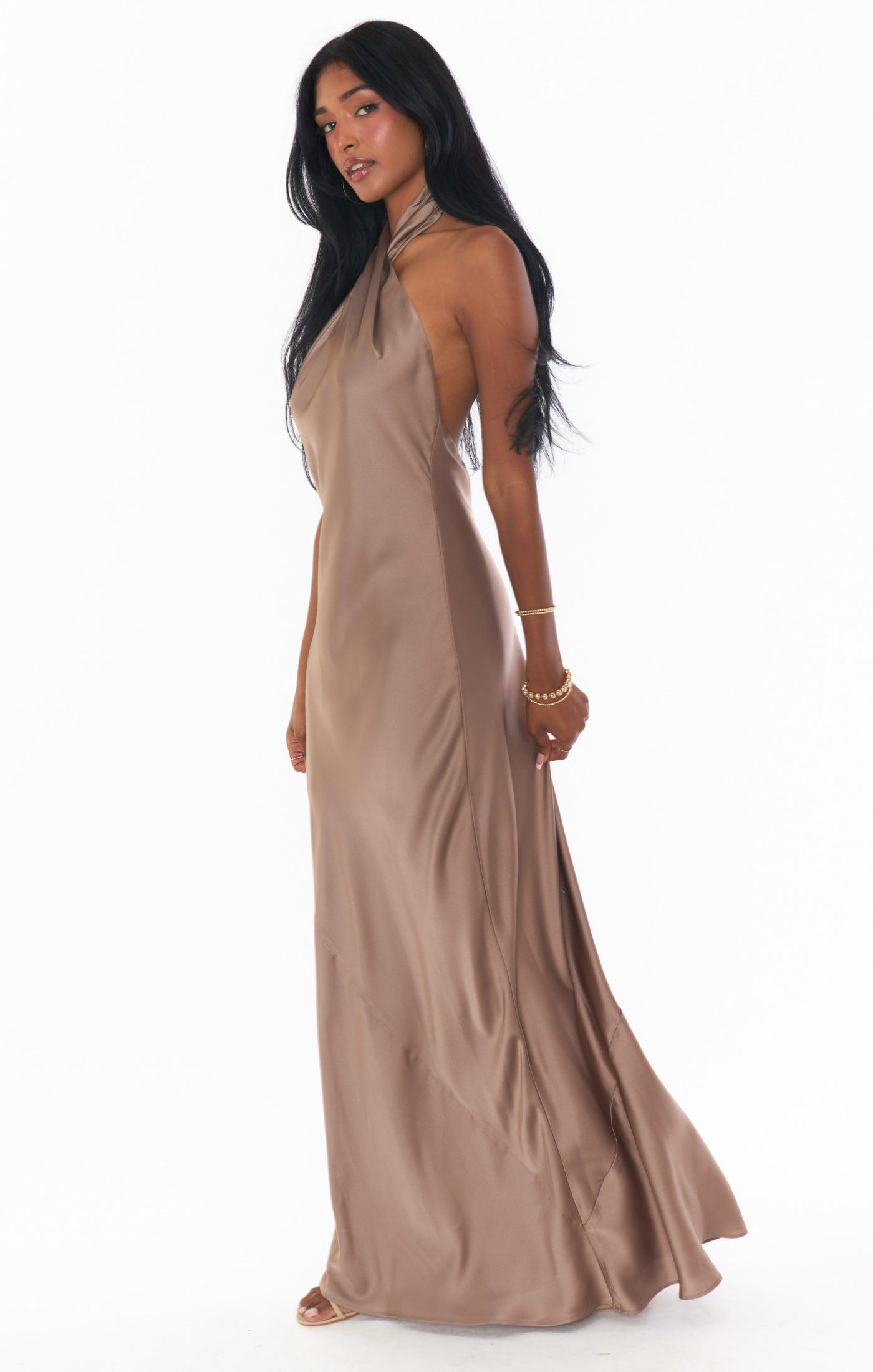Jasmine Halter Maxi Dress ~ Black Luxe Satin Product Image