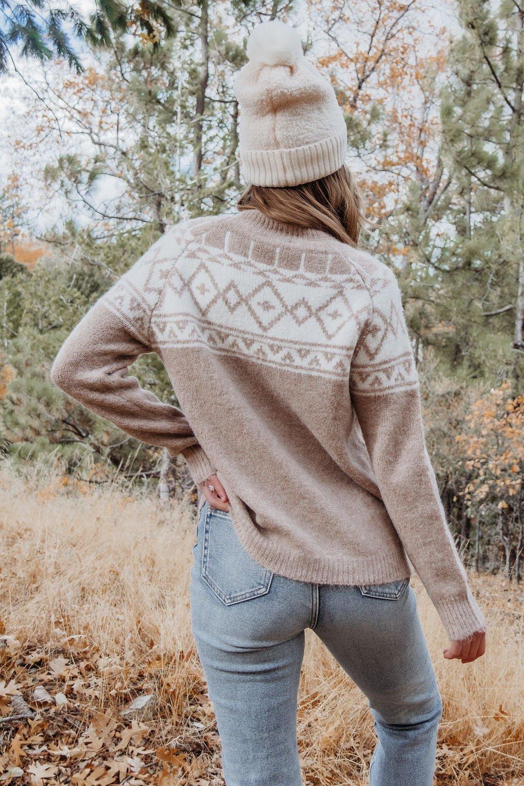 Taupe Aztec Print Mock Neck Sweater - FINAL SALE Product Image