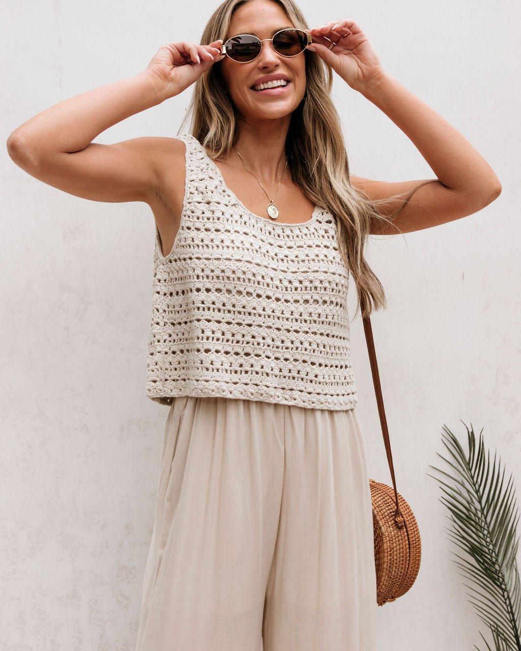 Cream Crochet Slit Jumpsuit Product Image