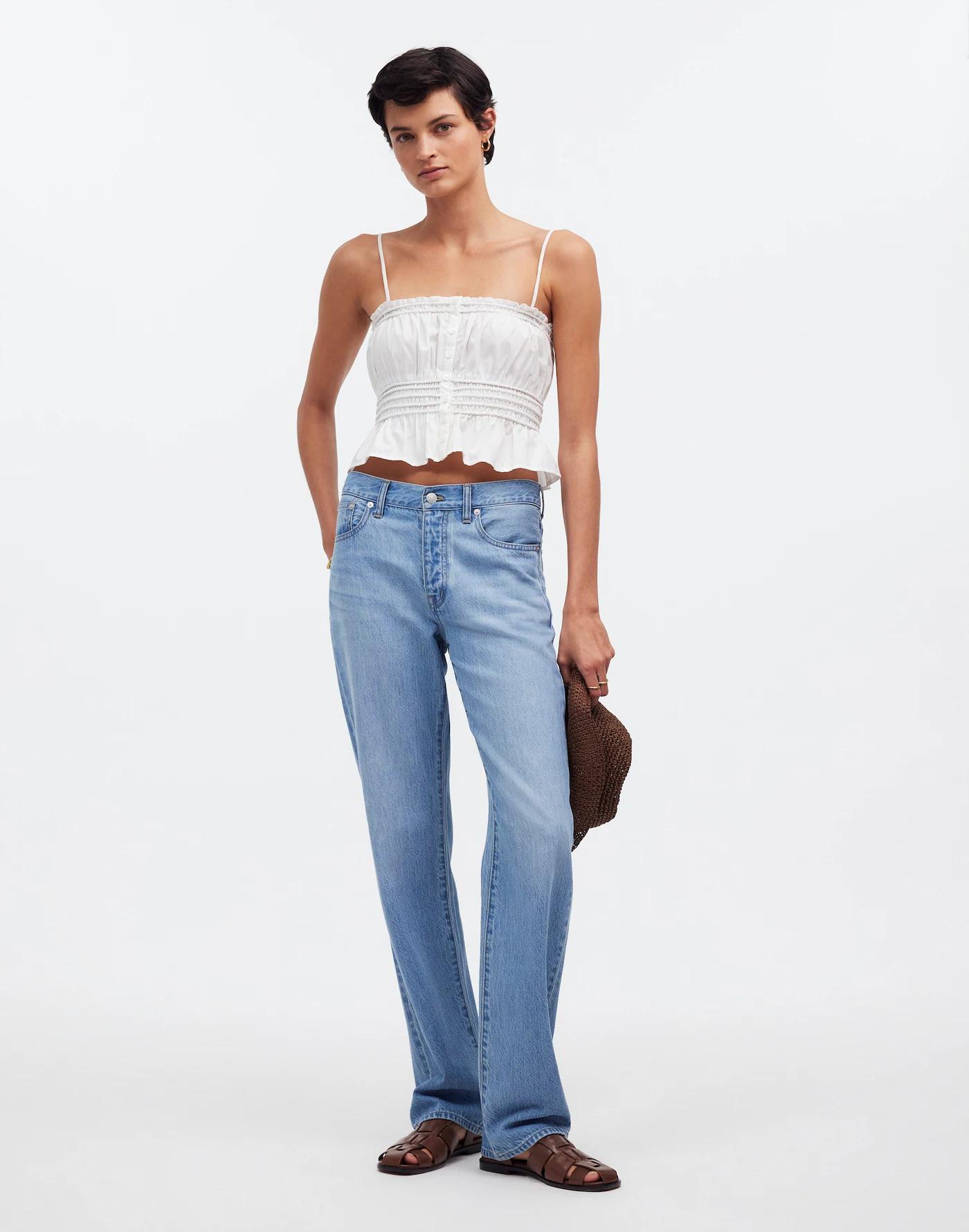 Smocked Button-Front Top in Poplin Product Image