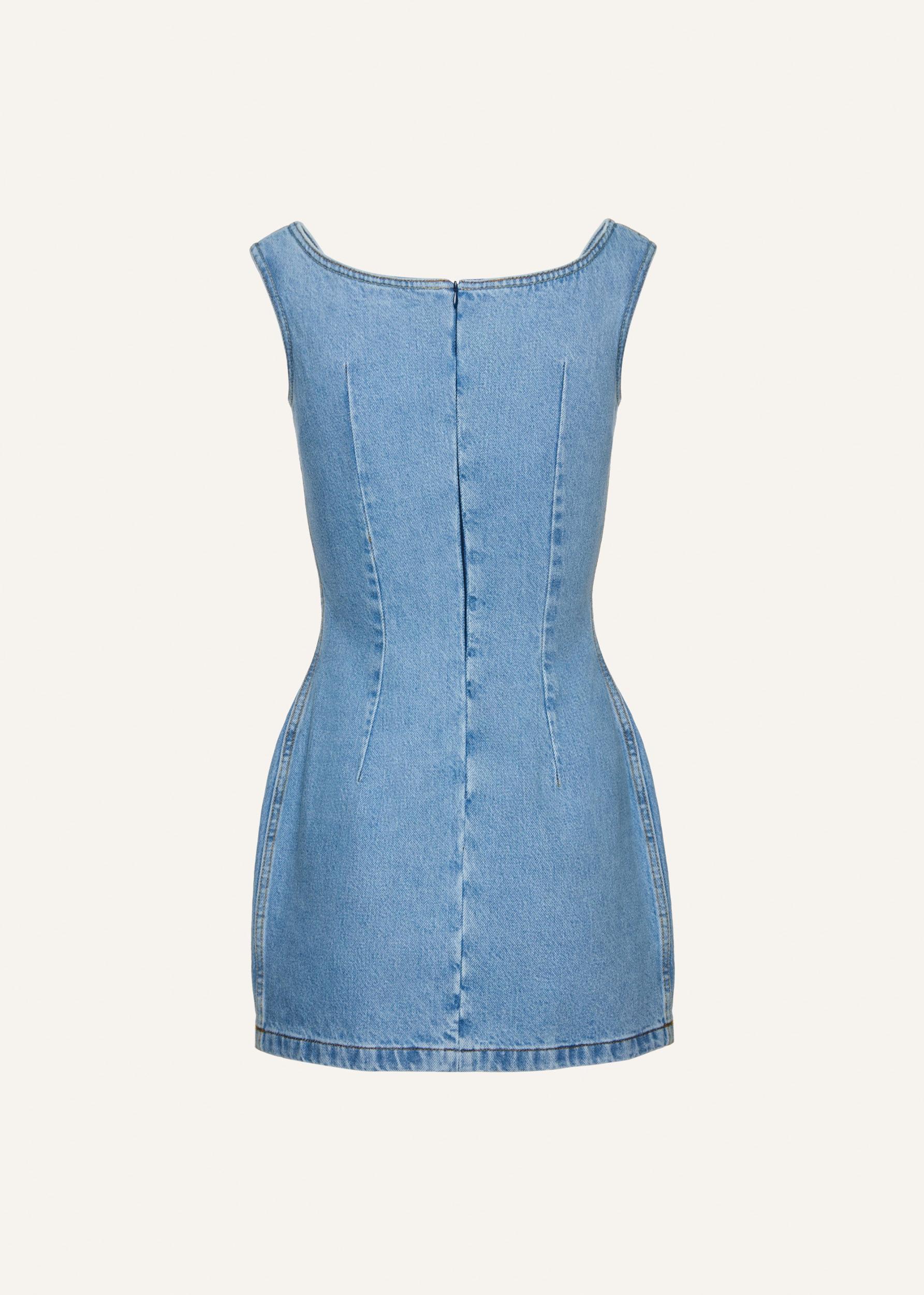 Round-neck mini denim dress in sky blue Product Image