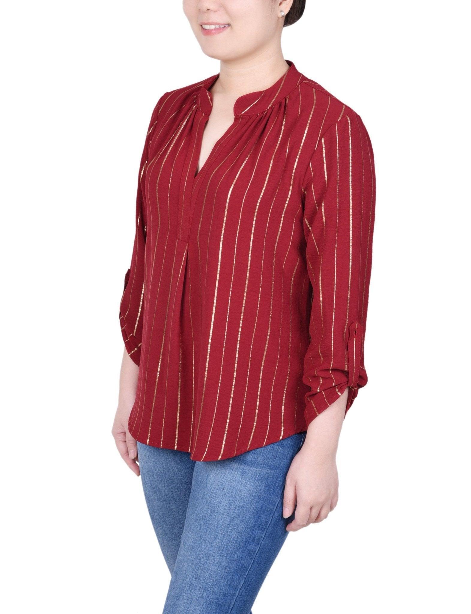 Long Sleeve Foil Striped Blouse - Petite Product Image