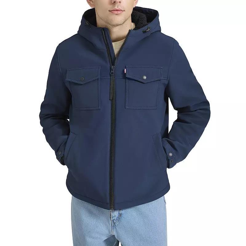 Men's Levi's® Soft Shell Quilt Lined Hooded Storm Coat, Size: Medium, Black Product Image