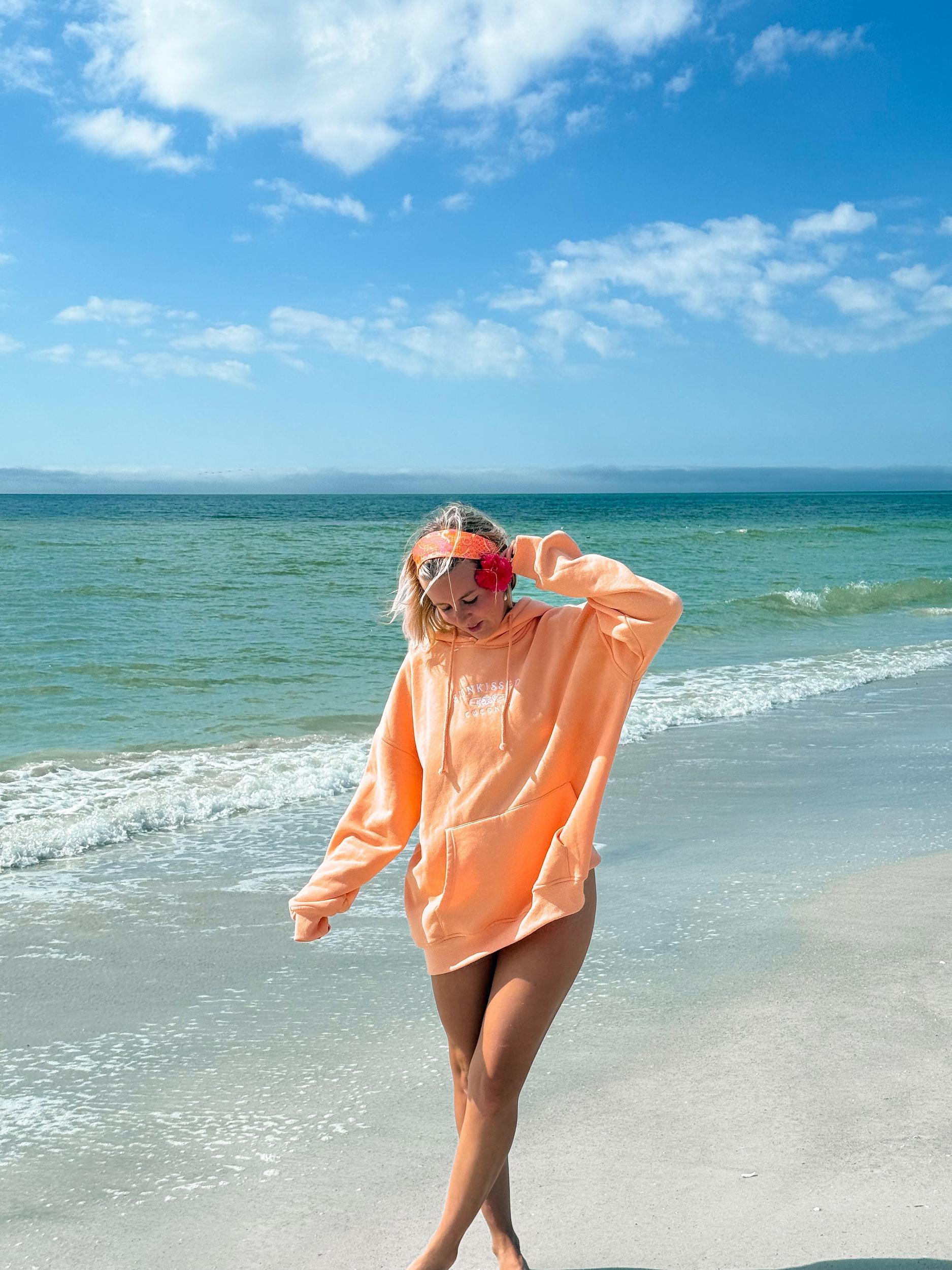 Sherbet Orange Sunkissedcoconut Logo Embroider Hoodie Girls Product Image