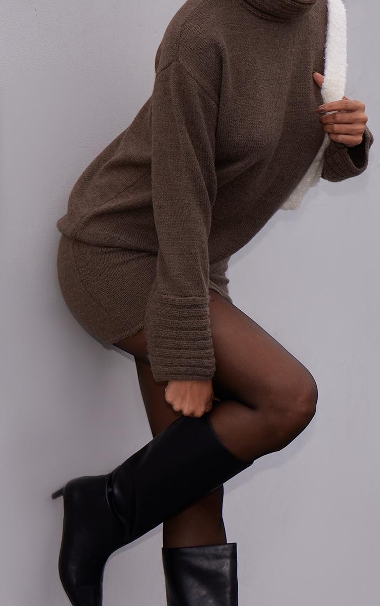 Chocolate Textured Knit Mini Skirt Product Image