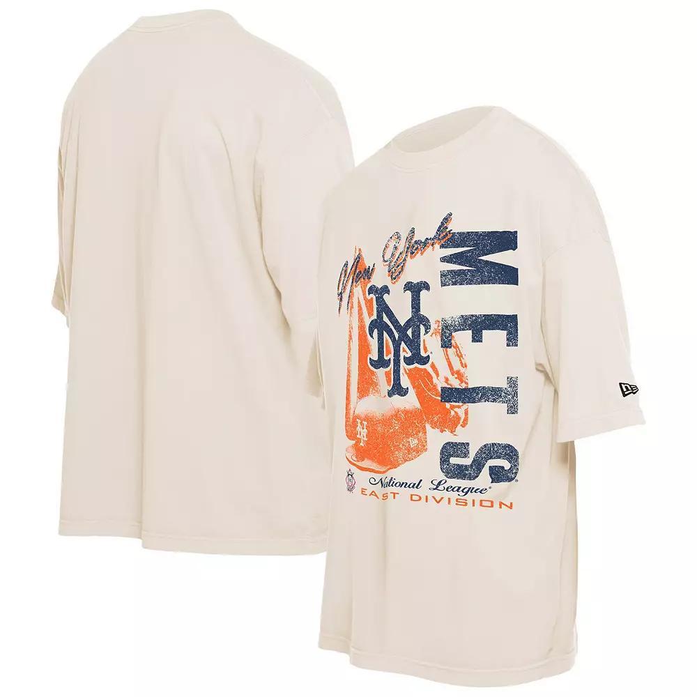 Men's New Era Cream New York Mets Cooperstown Collection Oversized Throwback Distressed T-Shirt, Size: XL, Beige Product Image