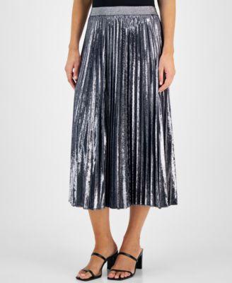 Tommy Hilfiger Womens Metallic Pleated Midi Skirt - Skycap Product Image