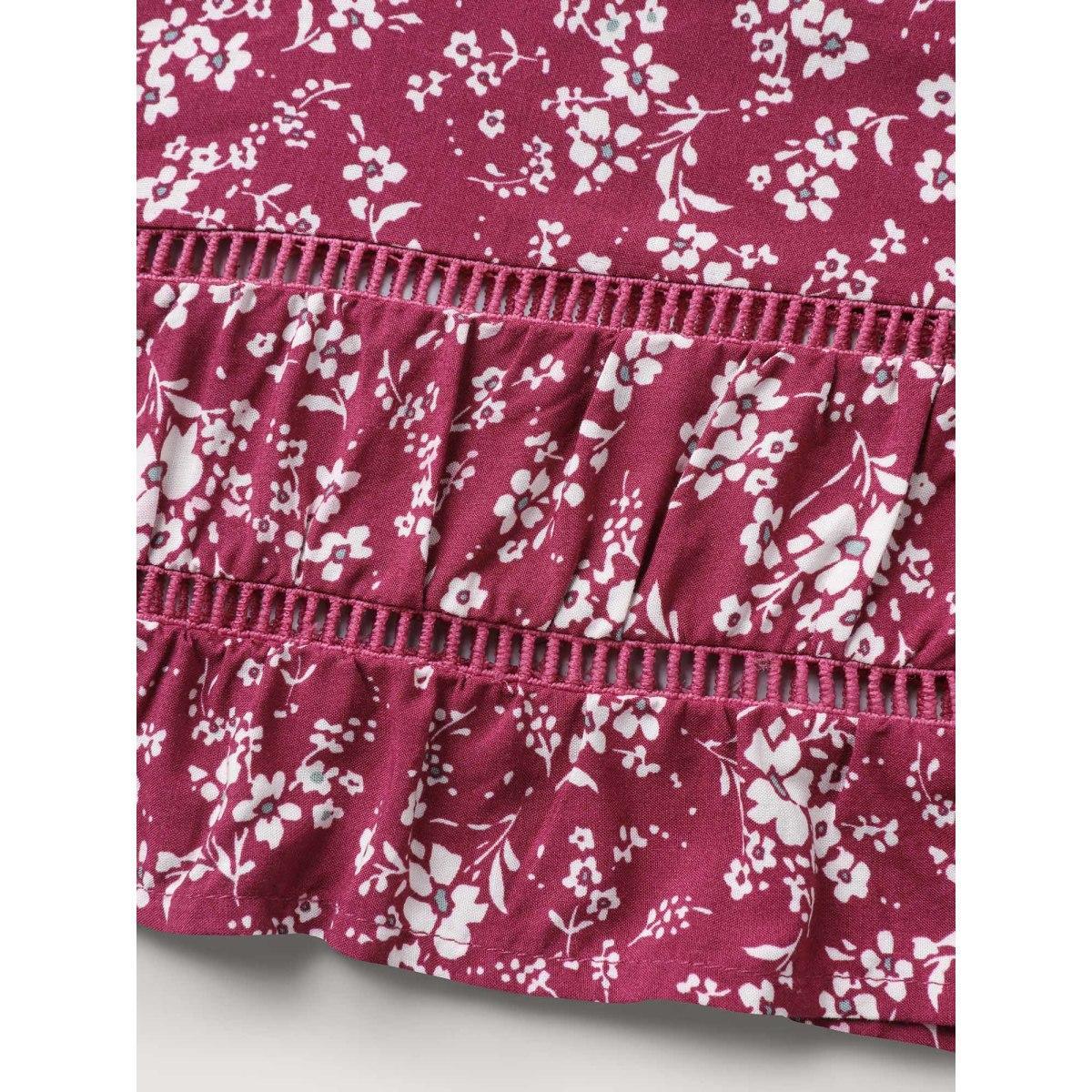 Plus Size Floral Waist-Tie Wide-Leg Shorts Women Burgundy Elegant Patchwork Wide Leg Everyday-Elegant Shorts BloomChic 14-16/1X Product Image
