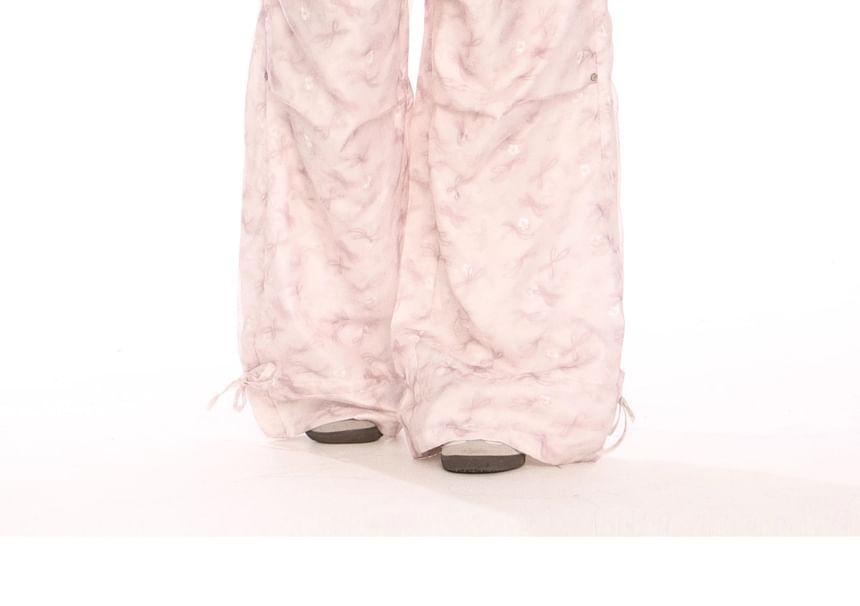 Mid Waist Butterfly Print Wide Leg Cargo Pants Product Image