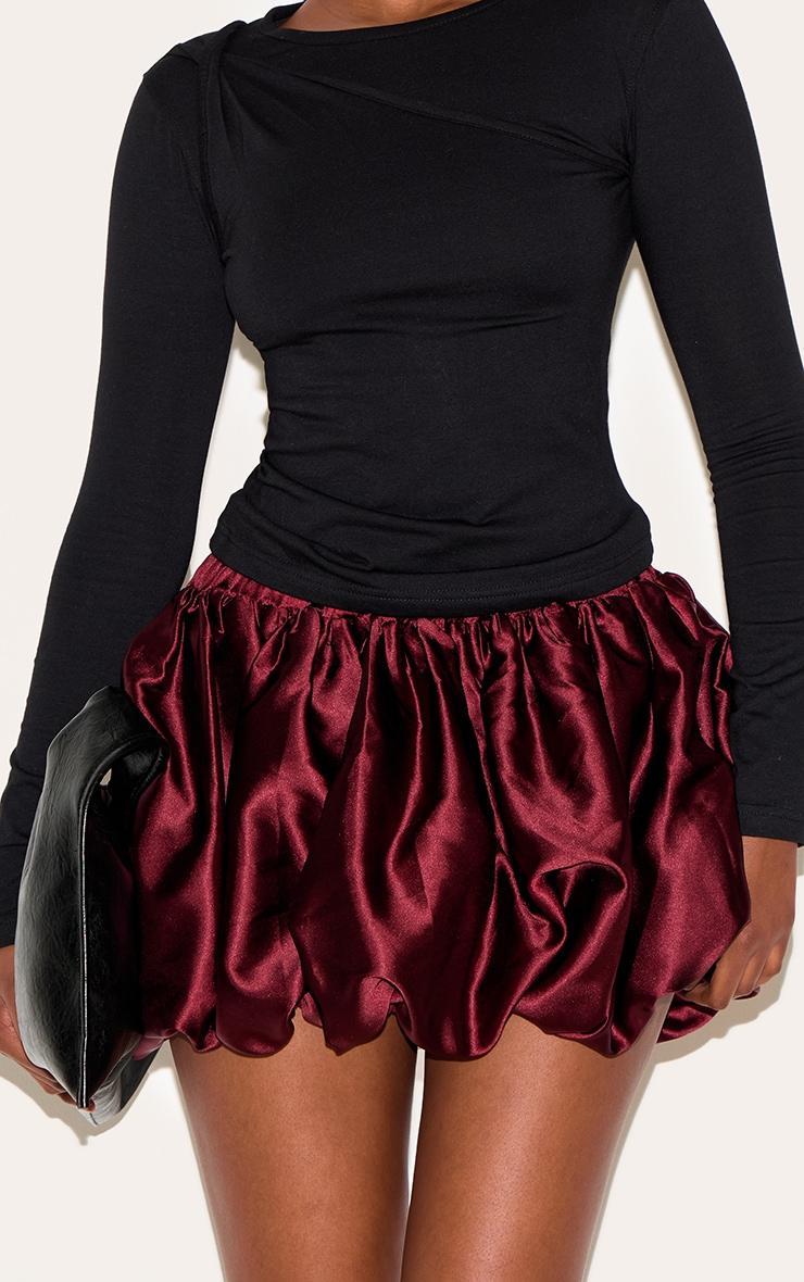 Wine Satin Elasticated Waistband Mini Puffball Skirt Product Image