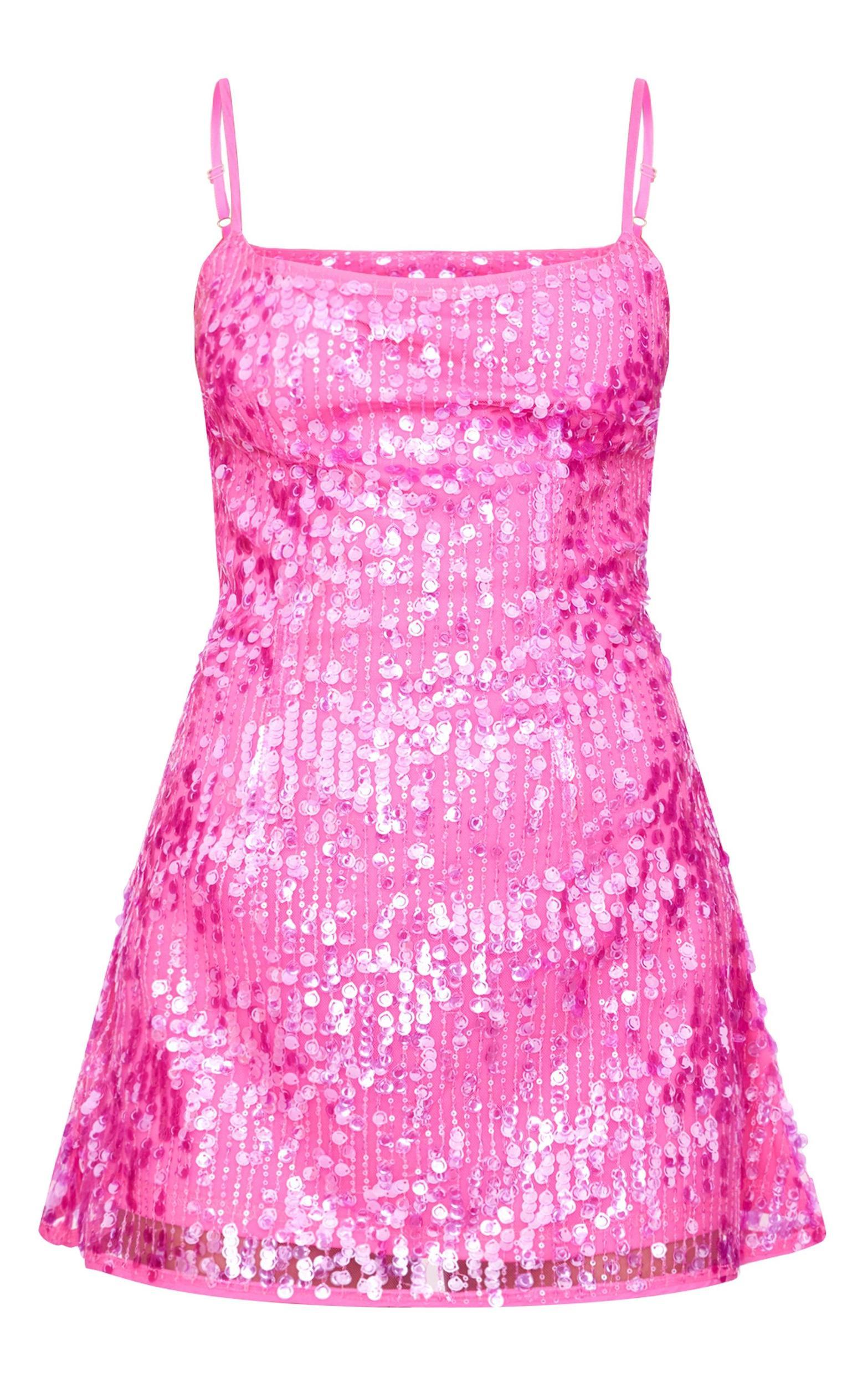 Hot Pink Sequin Mini Shift Dress Product Image