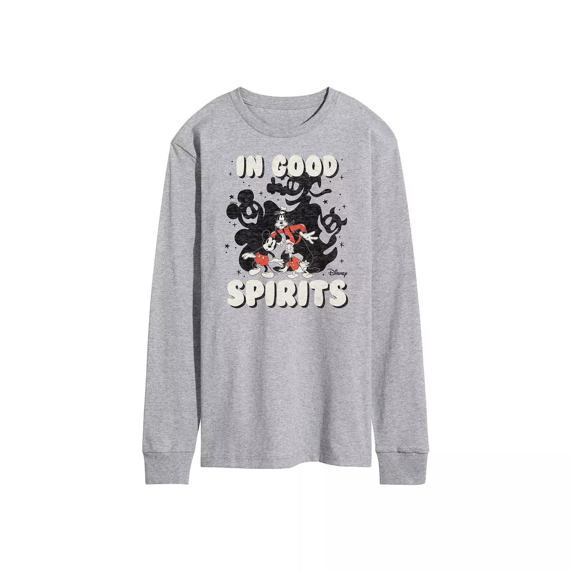 Disneys Mickey Mouse & Friends Mens In Good Spirits Long Sleeve Graphic Tee Product Image
