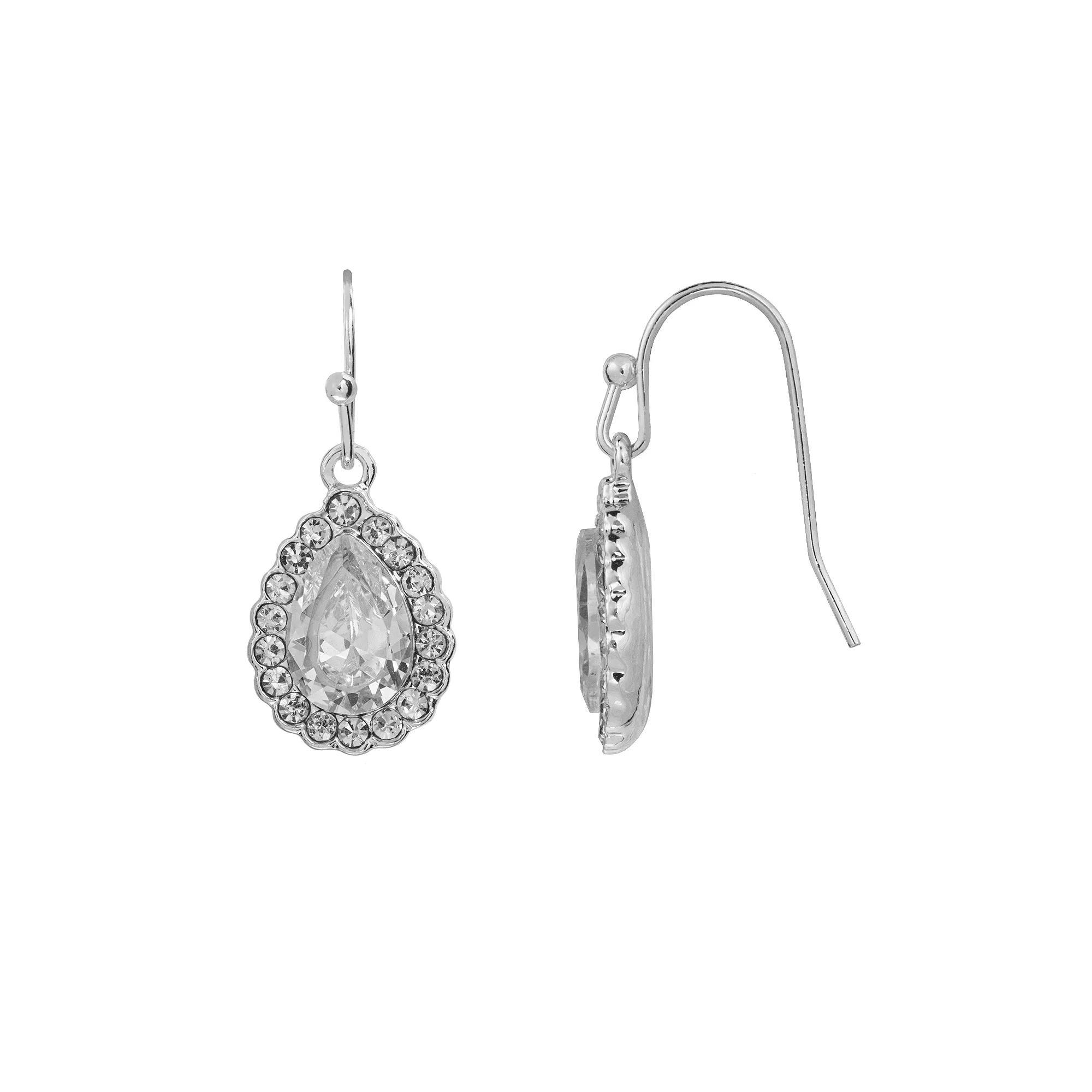 LC Lauren Conrad Silver Tone Teardrop Nickel Free Halo Earrings, Women's Product Image