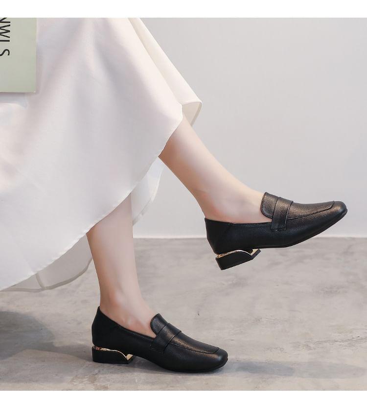 Faux Leather Chunky Heel Loafers Product Image