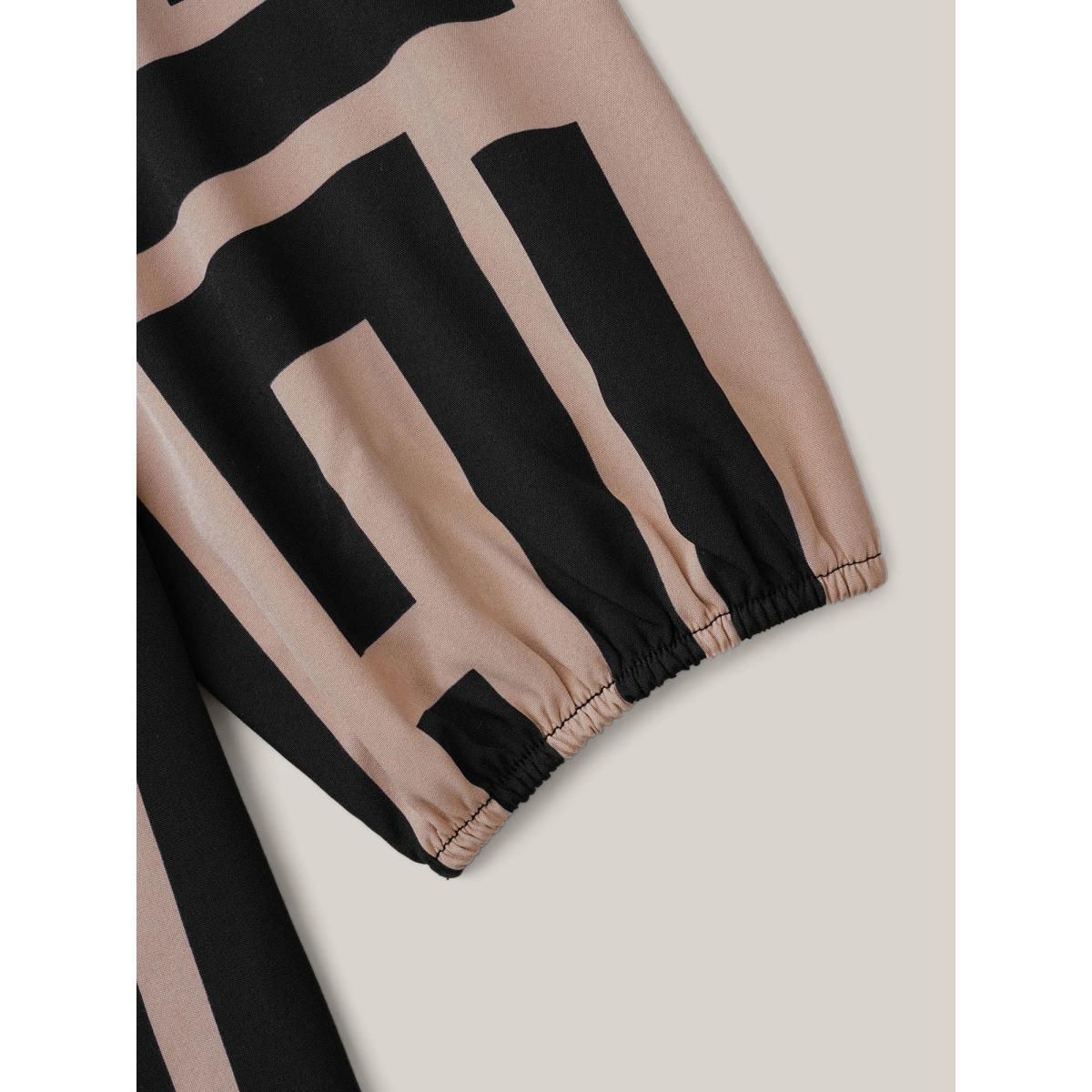 Plus Size Black Notched Geometric Colorblock Contrast Blouse Women At the Office Long Sleeve Notched collar Work Blouses BloomChic 22-24/3X Product Image