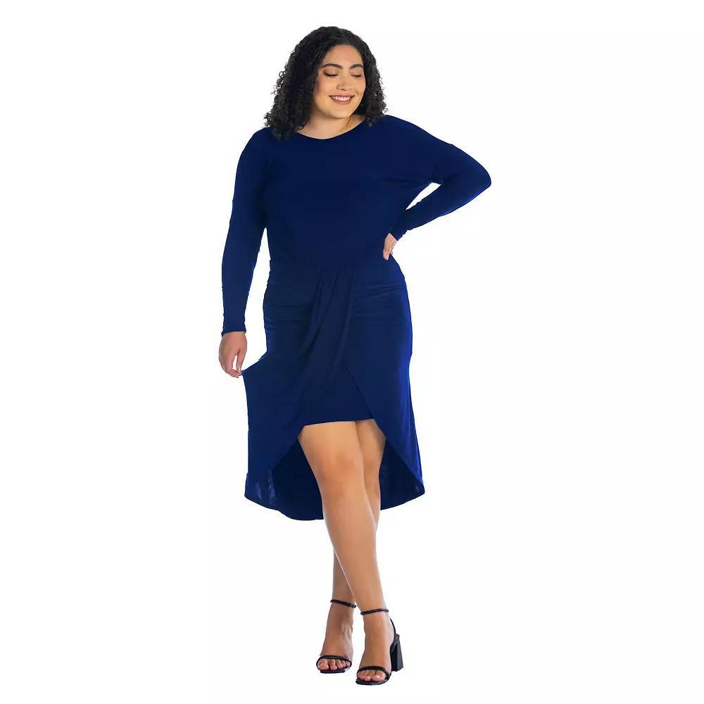 Plus Size 24Seven Comfort Apparel Long Sleeve Tulip Skirt Knee Length Dress, Women's, Size: 3XL, Blue Product Image