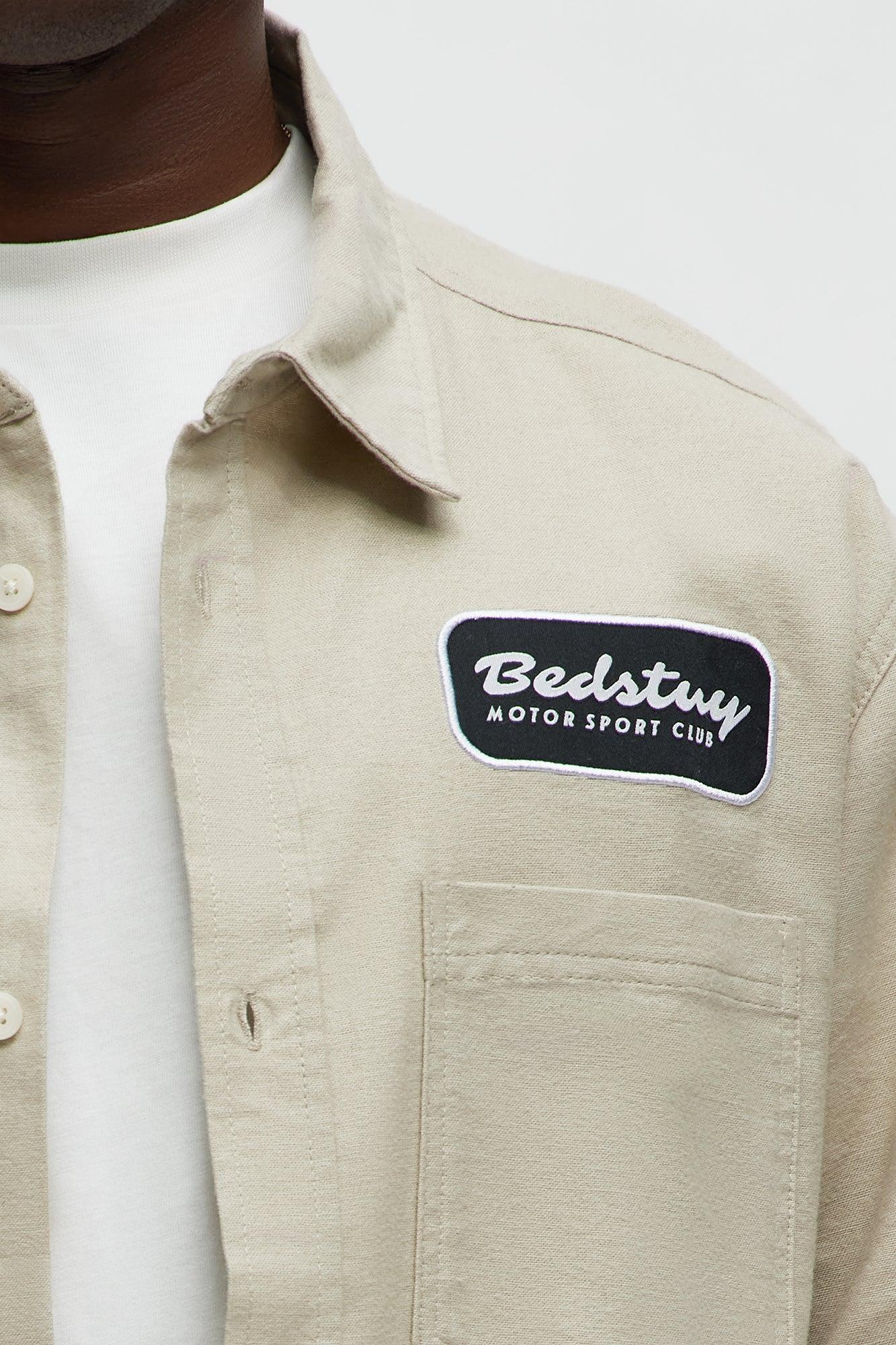 Cropped Bedstuy Patch Button Up Shirt - Sand Product Image
