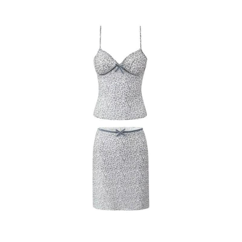 V-Neck Leopard Print Crop Cami Top / Pencil Skirt / Set Product Image