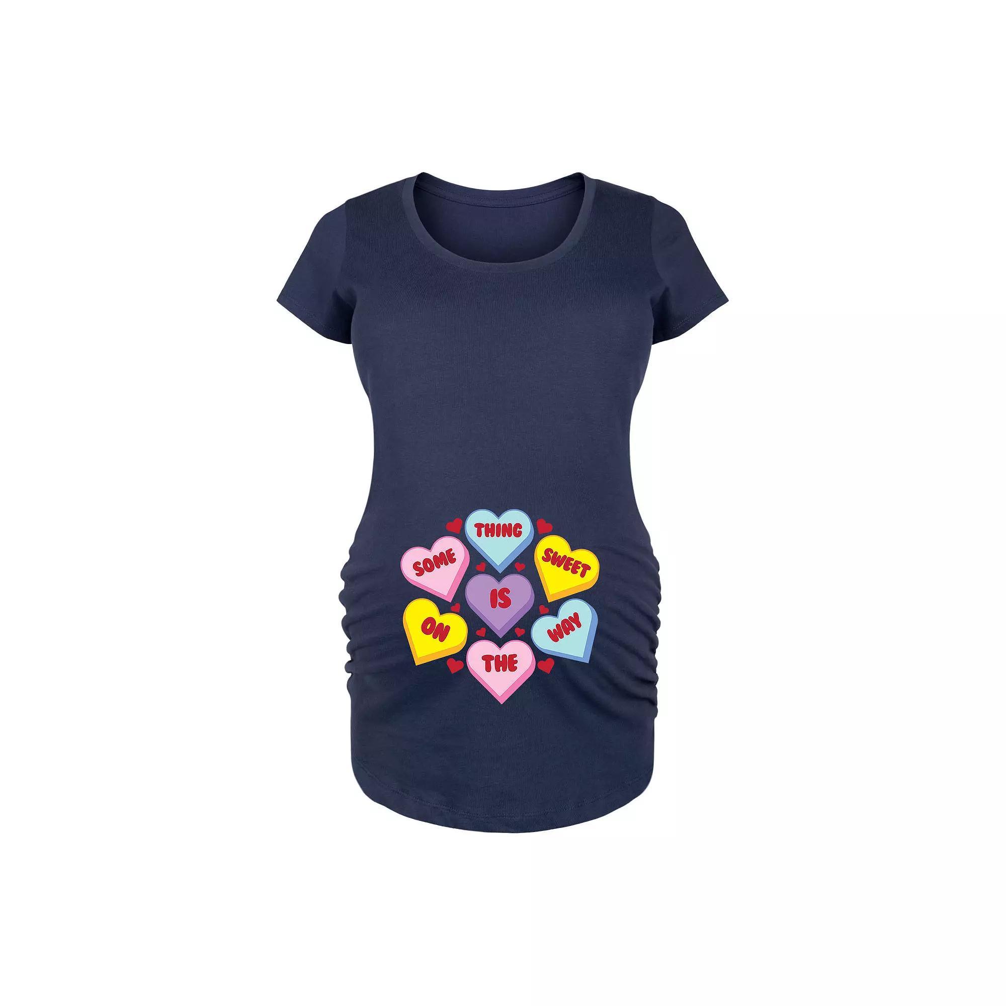 Maternity Something Sweet Candy Hearts Graphic Tee, Womens Blue Product Image