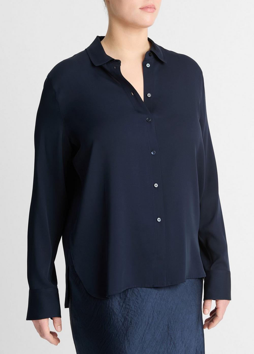 Fitted Stretch-Silk Blouse, Optic White, Size 1XL Vince Product Image
