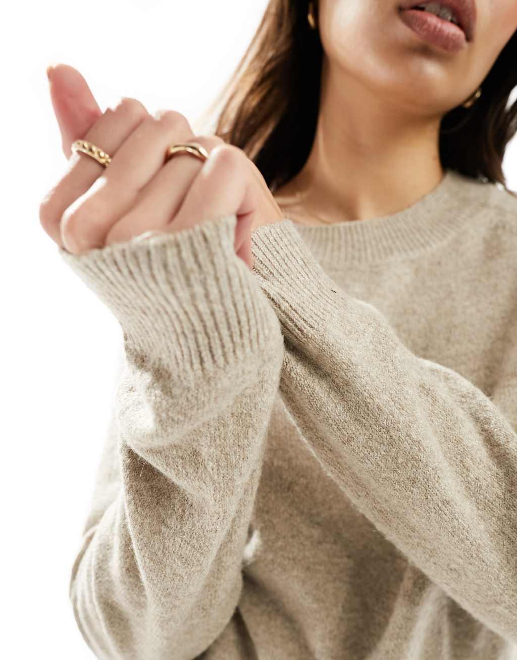 Only crew neck sweater in brown melange  Product Image