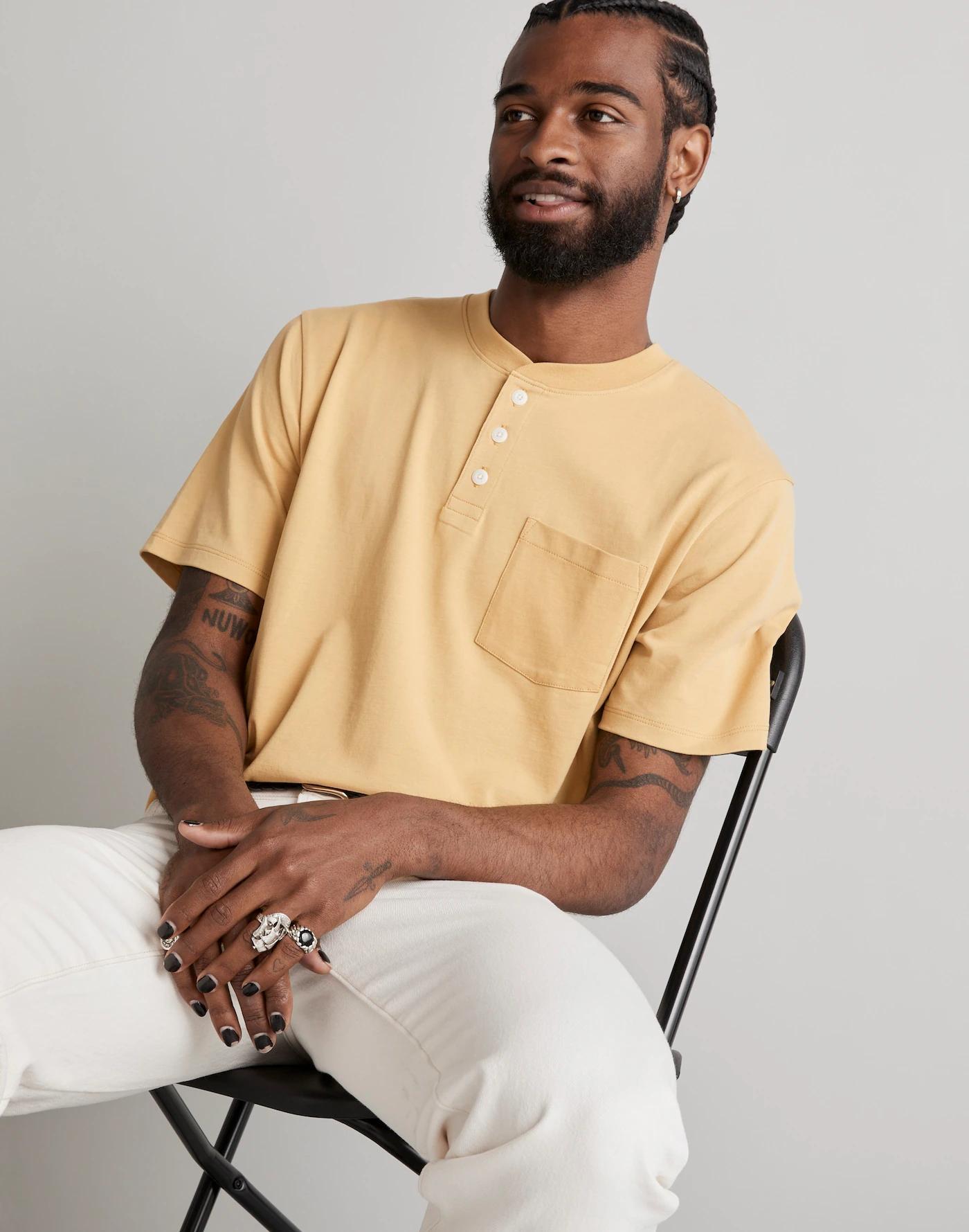 Textured Cotton Pocket Henley Tee Product Image